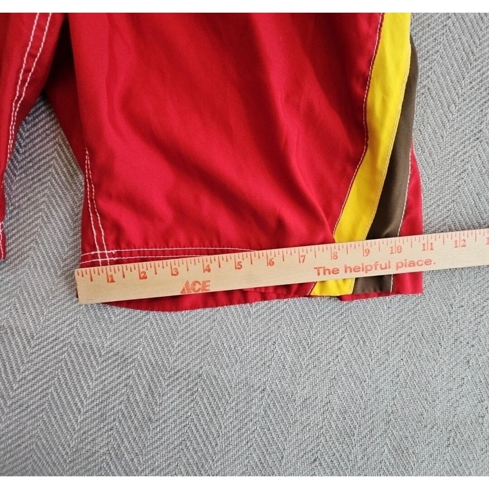 American Eagle Men 32 Board Shorts Swim Trunks Red Yellow 10 Inseam EUC Surf NWT
